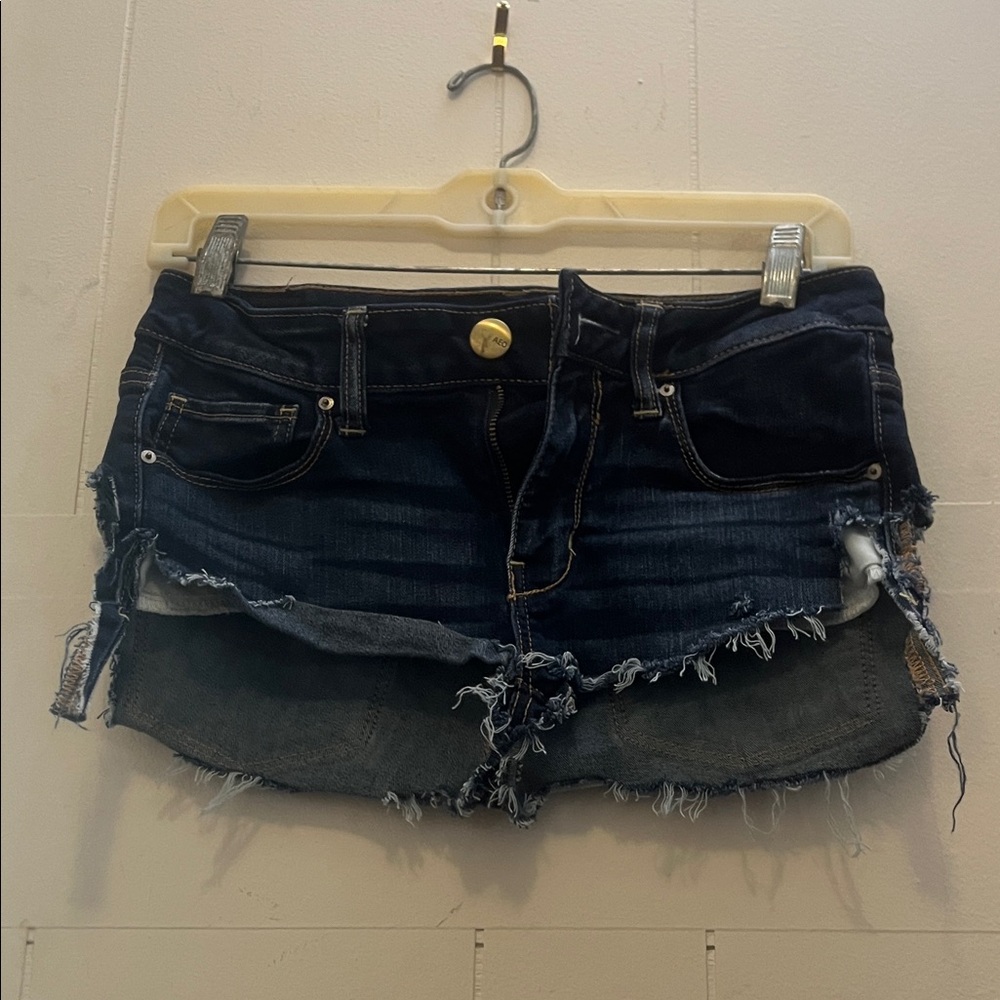 American Eagle Outfitters Women's Frayed Jean Shorts - Dark Blue